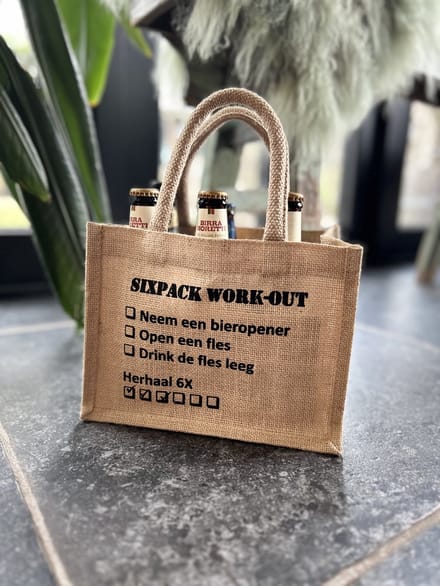 Creaties van hier - Cadeauverpakking Jute - Bier - Sixpack workout