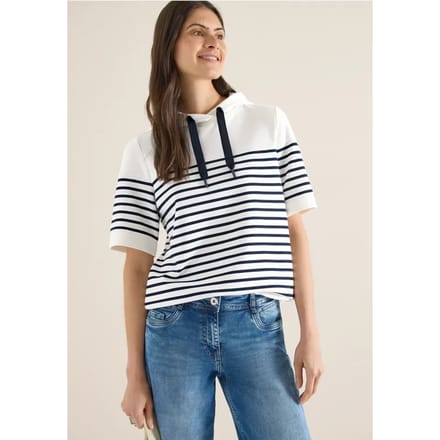 Sweater met korte mouwen, capuchon en strepen