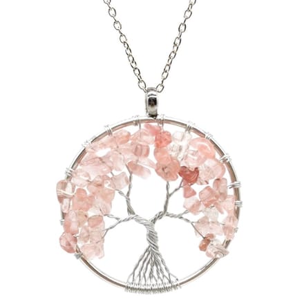 Fako Bijoux® - Ketting - Chakra Reiki - Levensboom XL - Roze Agaat - Roze