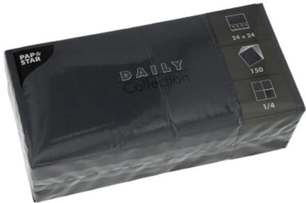 150 Servetten DAILY Collection 1/4 vouw 24 cm x 24 cm zwart