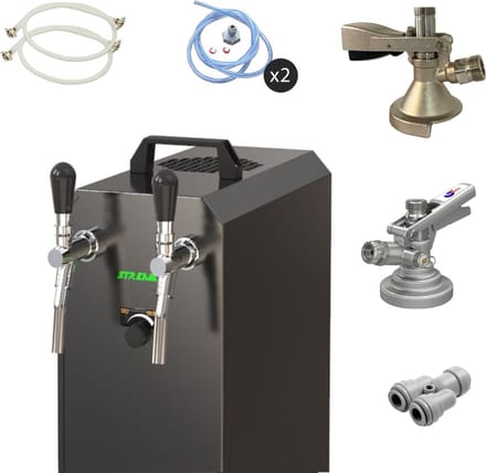 Complete set - Biertap - stream 50/K 2-kraans RVS, 50 liter/u, met membraanpomp - Biertap, Beertender, Thuistap, Bierkoeler, Type A, KeyKeg