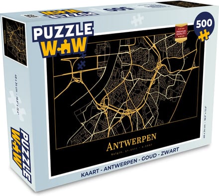 Puzzel Kaart - Antwerpen - Goud - Zwart - Legpuzzel - Puzzel 500 stukjes