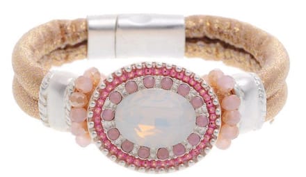 Behave - Armband metallic koord - Roze steentjes dames - Boho glam
