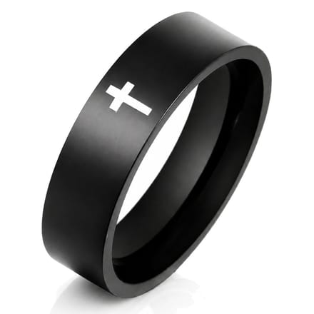 Zwarte stalen mannen ring LGT Jewels met Kruis-20mm