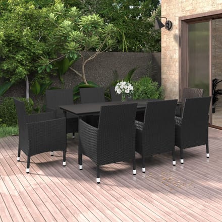 vidaXL - 9-delige - Tuinset - met - kussens - poly - rattan - en - glas