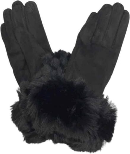 Handschoenen, faux fur, zwart