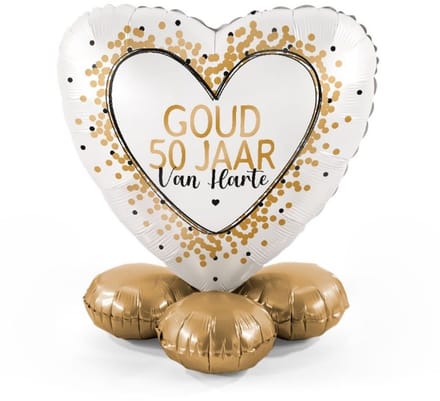 50 jaar - Goud Confetti - Ballonnen set met standaard - Everloon