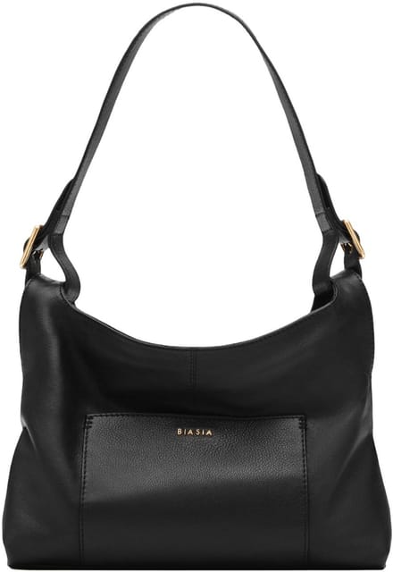 BIASIA Leren schoudertas Pocket Hobo Bag Nero zwart