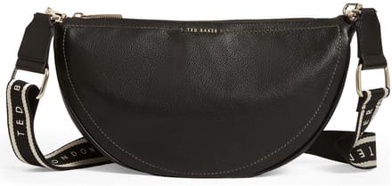 Ted Baker Leren schoudertas Lorreen Webbing Leather Half Moon Crossbody Bag Black zwart