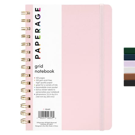 Notitieboek Met Spiraalbinding en Geruit Papier in Blush Roze