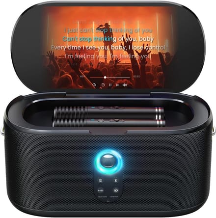 Karaoke Machine voor Volwassenen en Kinderen met Lyrics Display en Draadloze Microfoons