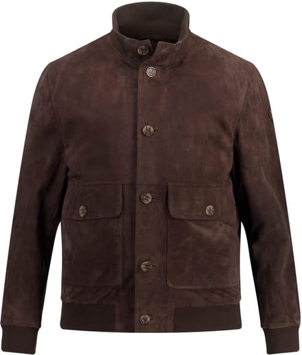JP 1880 - Heren - Leren jack suède opstaande kraag knoopsluiting - Espresso - Maat 5XL