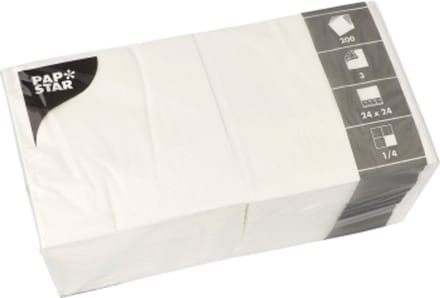 200 Servetten 3-laags 1/4 vouw 24 cm x 24 cm wit