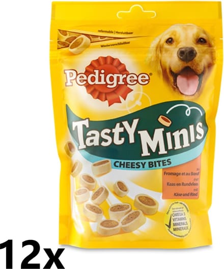 12x Pedigree - Tasty Minis Cheesy Bites Kaas & Rund - Hondensnacks - 140 g