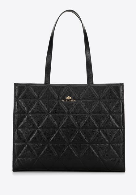 Wittchen Dames leren shopper met geometrische stiksels, zwart en goud