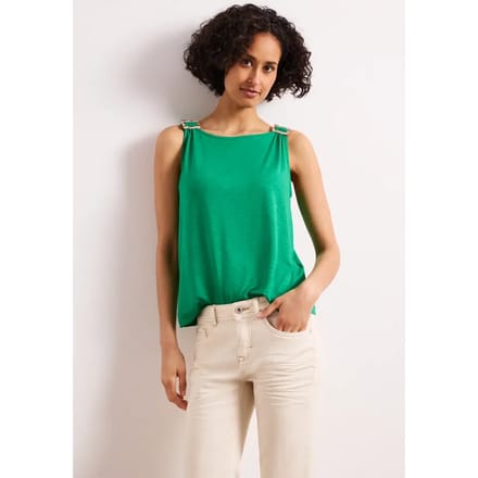 Top met ronde hals en schouderdetails