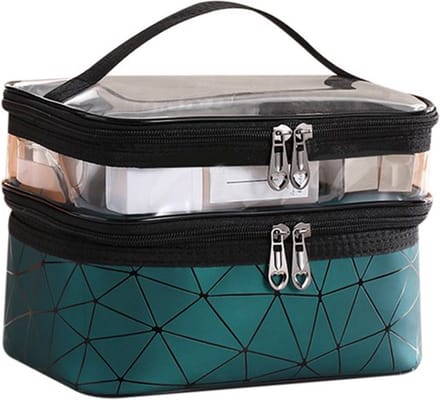 Toilettas - Make Up Tas Geometric Groen | Kunstleer / Polyester | 23,5 x 16,5 x 14 cm