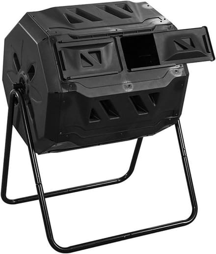 Compostbak Dubbel - Draai compostbak - GFT afval verwerken - Twee kamers - 160L - Zwart