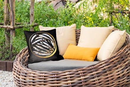 Tuinkussen - Sardines - Vissen - Rond - Zwart - 40x40 cm - Weerbestendig