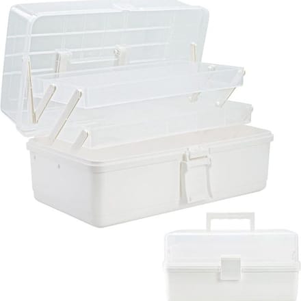 Famanu - 33 cm opbergbox 3 lagen, multi-purpose, met compartimenten & 2 trays, wit