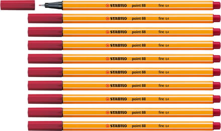 STABILO point 88 - Premium Fineliner - Fine 0,4 mm – Crimson Rood – Doos 10 stuks