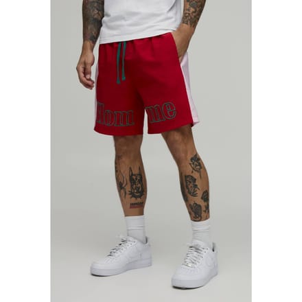 Relaxed Mid Homme Geborduurd Detail Nylon Short | Red | Size Medium