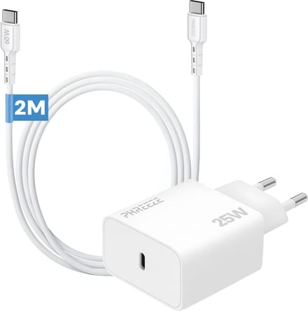 25w super snellader met usb C oplaadkabel 2m - Fast charger - Power adapter met usb C naar usb C kabel