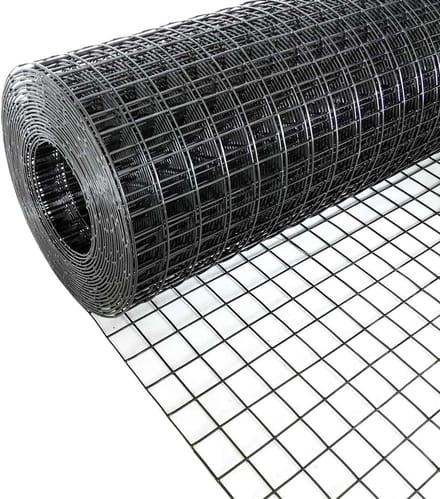Volieregaas 25x25mm 1,00mm 100cm x 25m Zwart gecoat RVS.