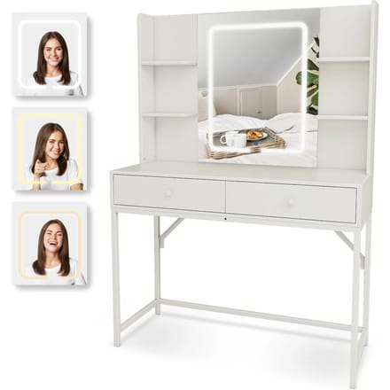 Kaptafel met Spiegel en LED verlichting - 100x40x140cm - Wit