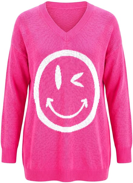 MIAMODA - Dames - Trui comfortabele pasvorm grote smiley - Hibiscusrood - Maat 58+