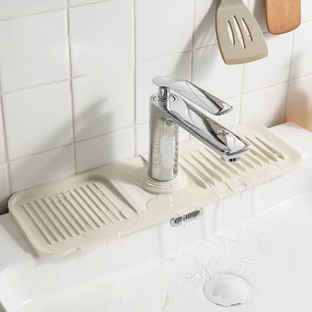Repus - Siliconen Mat voor Kraan - Grootsteen - Droogmat - Afdruip - Keuken - Badkamer - Antislip - Size: Medium - 45x14 CM - Creme Wit