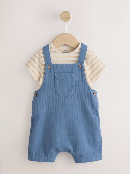 Next - Jongens - Set voor baby's van geweven tuinbroek en rompertje - Blauw