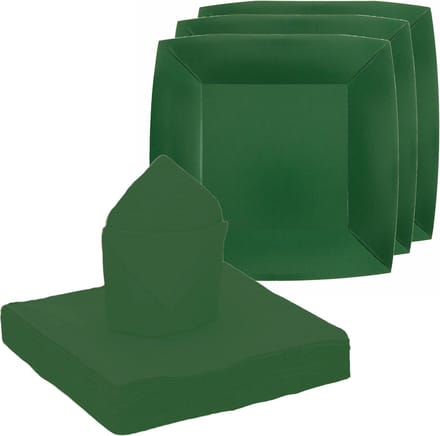 Santex feest/verjaardag servies set - 10x gebaksbordjes/25x servetten - donkergroen - karton