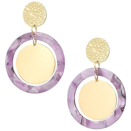 Yehwang Oorbellen Cirkel Print goud lila