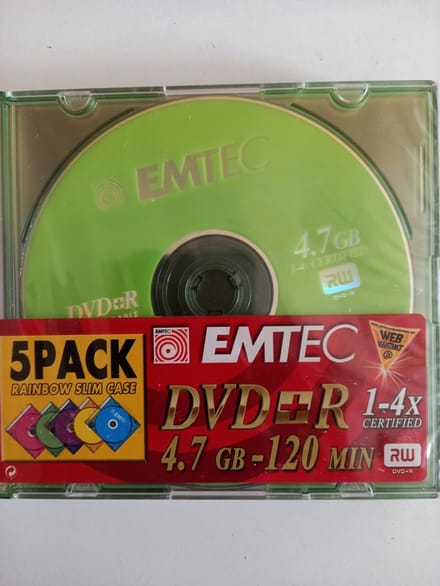 Emtec 5 er Pack DVD+R 4.7GB 120Min 1-4x Rainbow color Slim Case