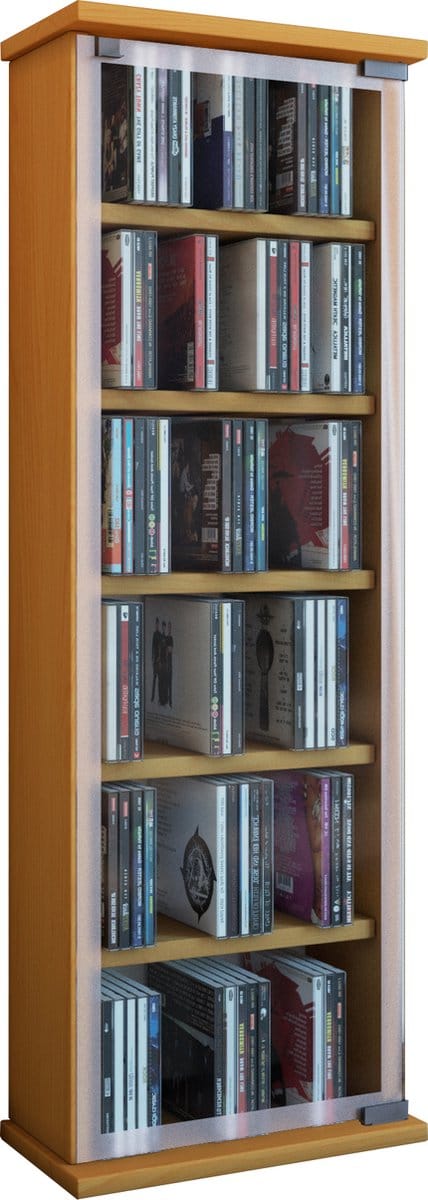 Houten CD DVD-standaard Plankkast Opbergstandaard Klassiek Glazen deur