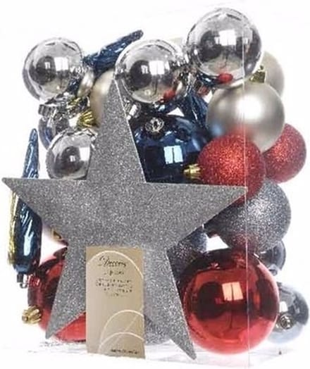 Decoris kerstballenmix - 33 stuks - 5/6/8cm - met piek - kunststof