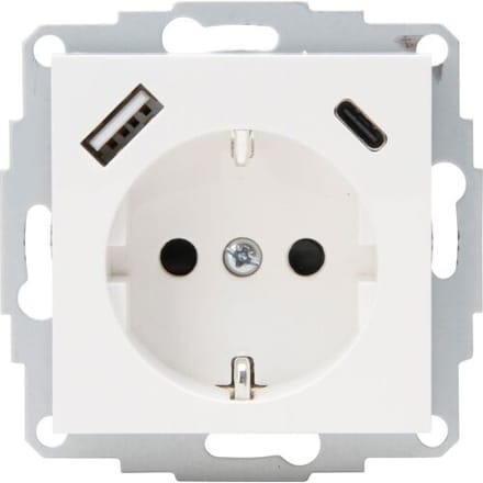 Kopp Athenis Wandcontactdoos 1-voudig Met Randaarde En Shutters, 2-voudig Usb-a+c Helder Wit