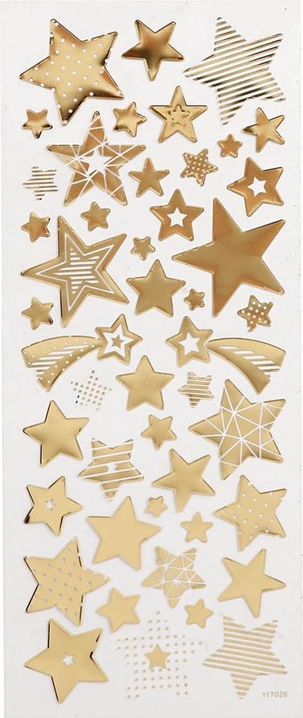 Stickers, sterren, vel 10x24 cm, ca. 52 stuk, goud, 1 vel
