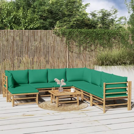 vidaXL - 9-delige - Loungeset - met - kussens - bamboe - groen