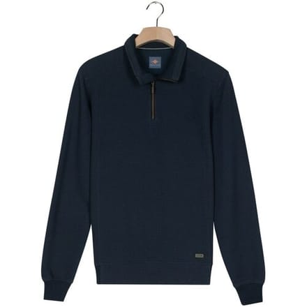Baileys Trui Sweat Half Zip Hi-Low Structure Uni Color Dark Denim Blue / male