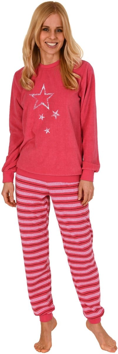 Normann Dames Terry Pyjama met Lange Mouw in Stripe Optiek - Ook in Oversizes