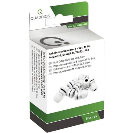 Quadrios 2102CA130 Wartel assortiment Waterbestendig M16 M16 PA66 Lichtgrijs 1 set(s)