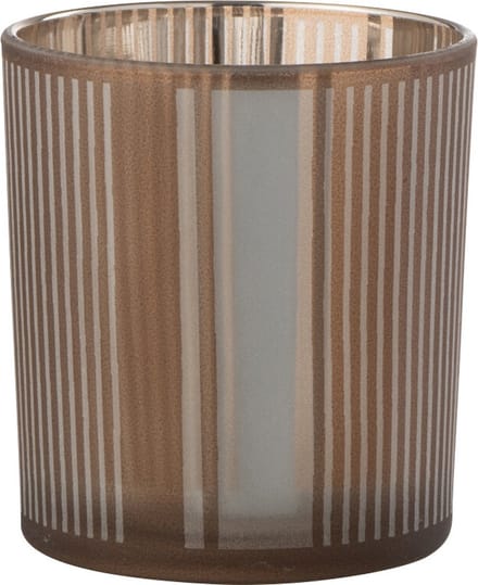 J-Line windlicht Strepen - glas - bruin/wit - small