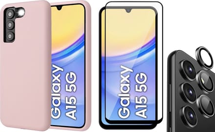 Hoesje geschikt voor Samsung Galaxy A15 - Screenprotector Volledig Dekkend Glas & Camera Protector - Mat Back Case Roze