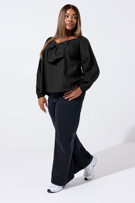 Limited Collection Zwarte Poplin Top Met Strik Aan De Voorkant Size 42