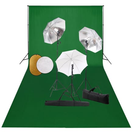 vidaXL - Fotostudioset - met - lampen, - paraplu's, - achtergrond - en - reflector
