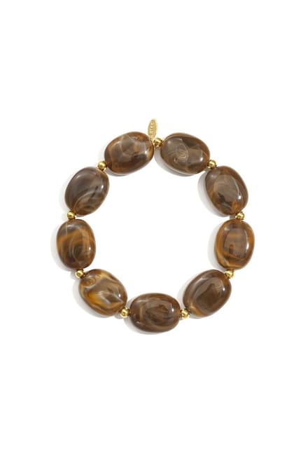 Bijoutheek Armband (Sieraad) Elastiek Kralen Ovaal Plat Brown