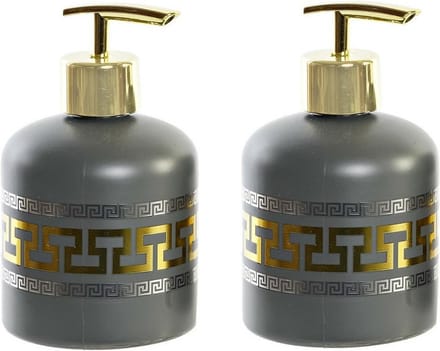 Items Zeeppompje/dispenser - 2x stuks - glas - grijs/goud - 8 x 14 cm