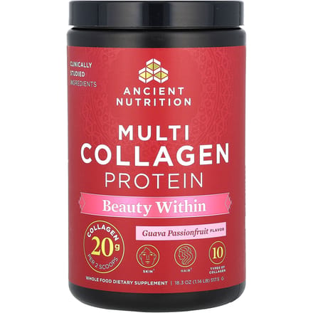 Ancient Nutrition, Multi Collagen Protein, Beauté de l'intérieur, Goyave Fruit de la passion, 522 g (1,15 livre)